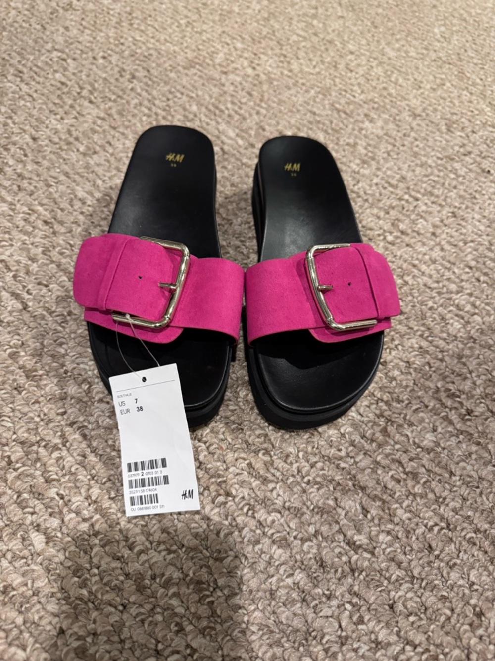 H&M Hot Pink Buckle Slide Mules NWT
